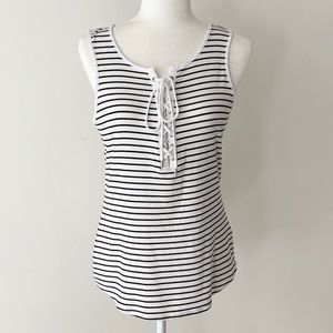 WHBM | White & Black Striped Lace-Up Tank *NWT*